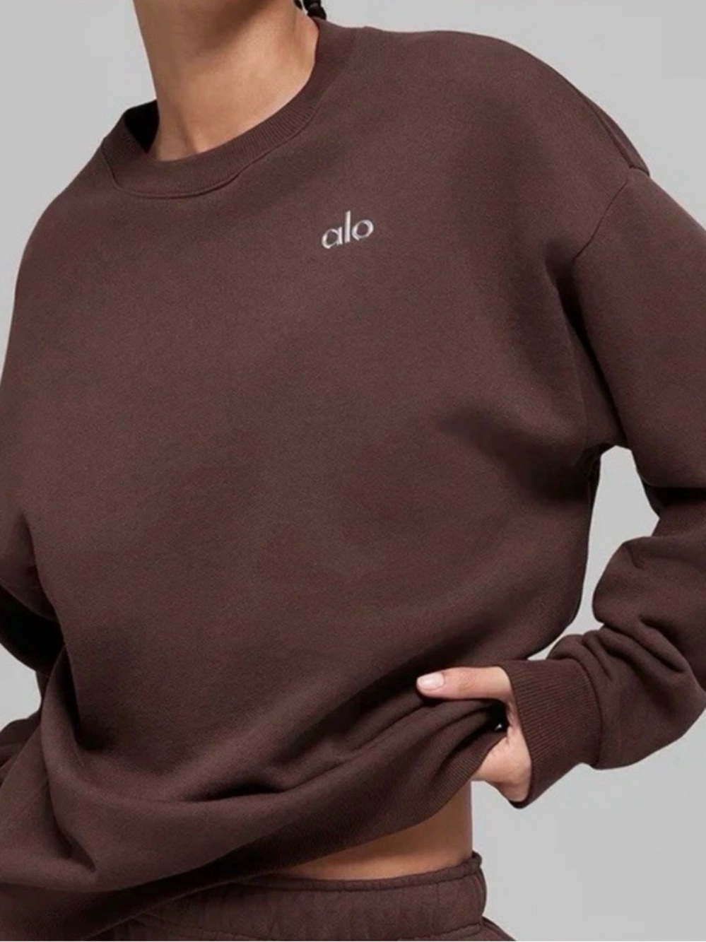 ALO Yoga Brown Embroidered Crewneck Sweatshirt - Espresso - Small